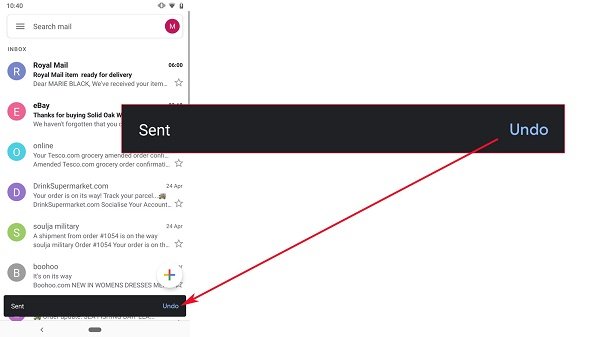 ویژگی Unsend در جیمیل روی اندروید