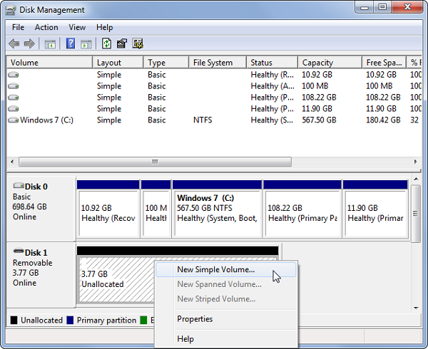 از ابزار Drive-In Disk Management استفاده کنید