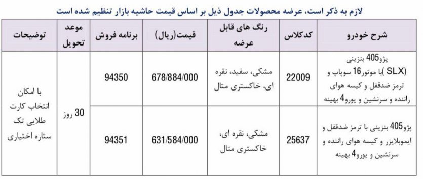 شرایط فروش فوری نقدی پژو 405 بنزینی و SLX - اردیبهشت 98