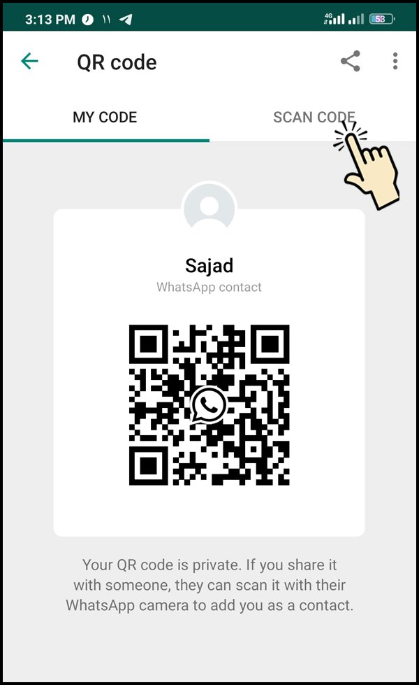 افزودن مخاطب واتساپ از طریق QR Code