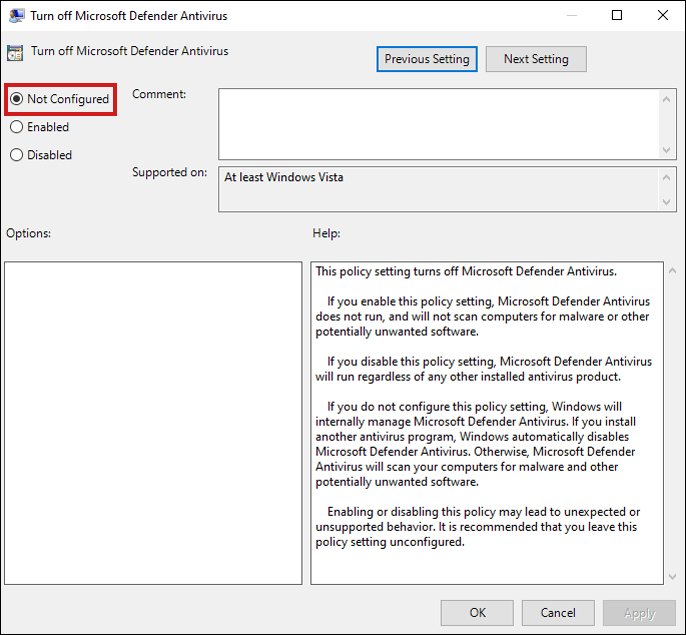 غیرفعال کردن آنتی‌ویروس Microsoft Defender